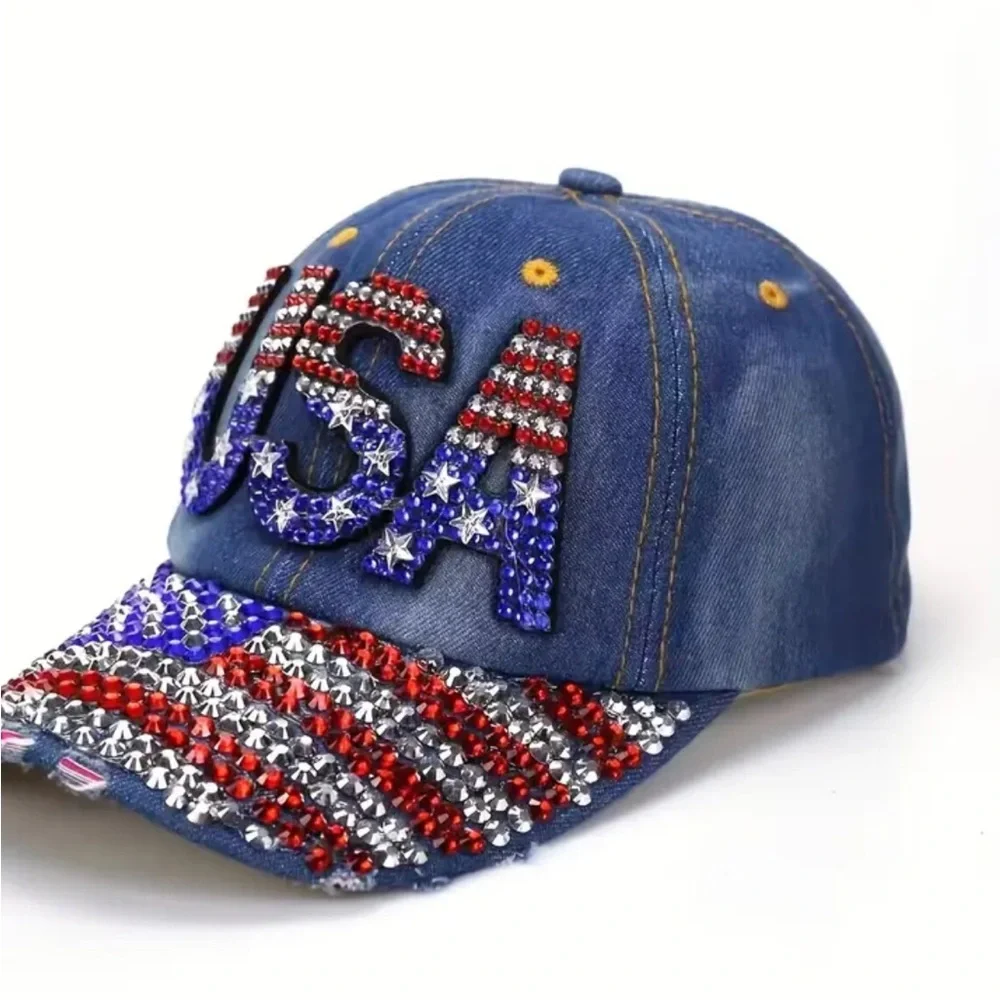 USA Denim Cap with Rhinestones